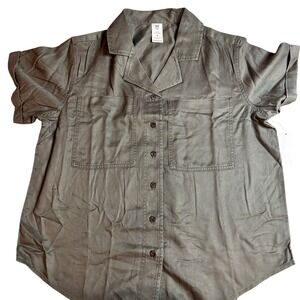 Members Mark Olive 100% Lyocell Tencel Camp Shirt Button Front Womens Medium NWT